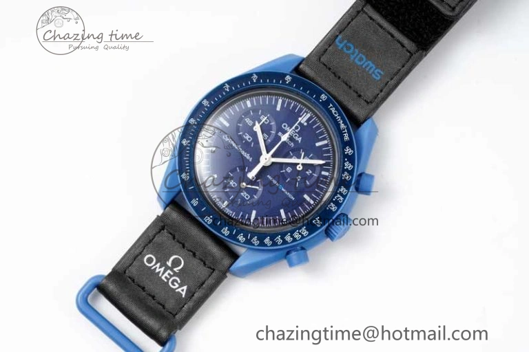 Speedmaster Misson To Neptune 1:1 Best Edition Blue Dial On Nylon Strap Quartz