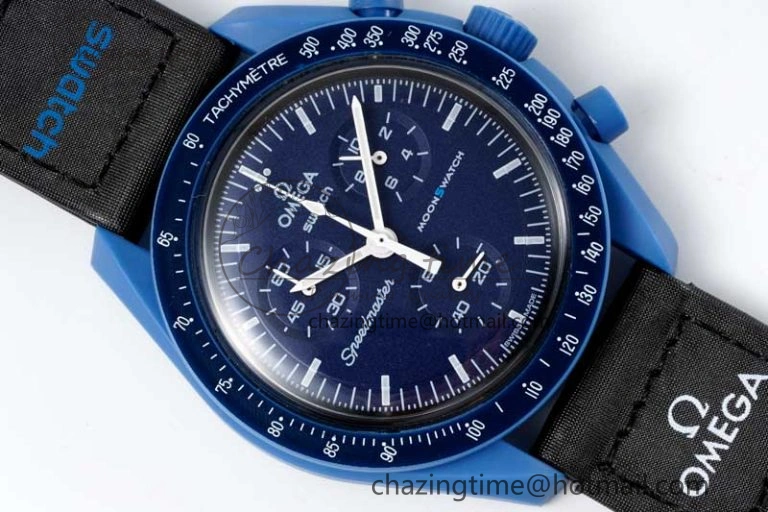 Speedmaster Misson To Neptune 1:1 Best Edition Blue Dial On Nylon Strap Quartz