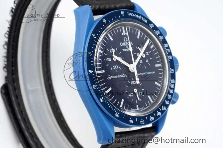Speedmaster Misson To Neptune 1:1 Best Edition Blue Dial On Nylon Strap Quartz