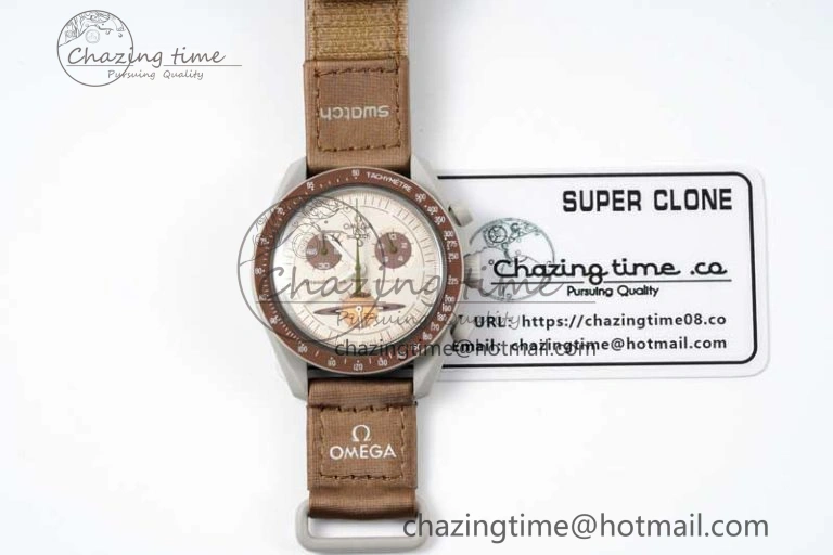 Speedmaster Misson To Saturn 1:1 Best Edition Beige Dial On Nylon Strap Quartz