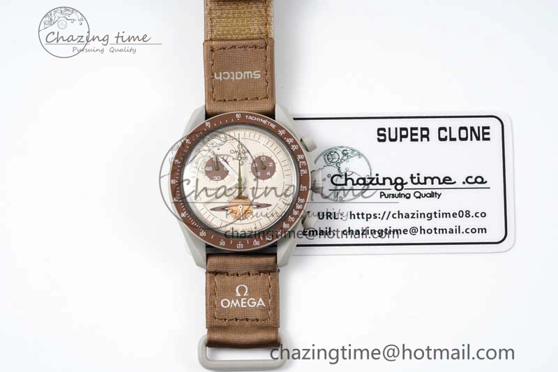 Speedmaster Misson To Saturn 1:1 Best Edition Beige Dial On Nylon Strap Quartz