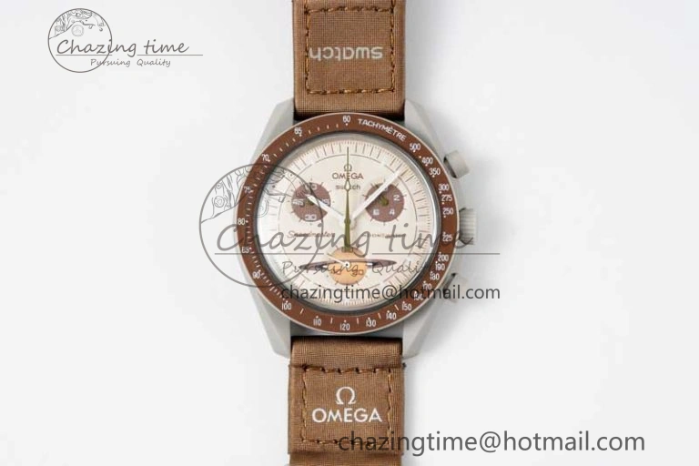 Speedmaster Misson To Saturn 1:1 Best Edition Beige Dial On Nylon Strap Quartz