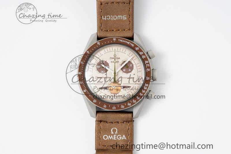 Speedmaster Misson To Saturn 1:1 Best Edition Beige Dial On Nylon Strap Quartz