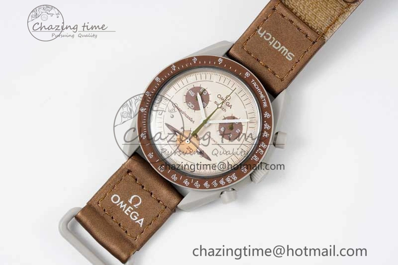 Speedmaster Misson To Saturn 1:1 Best Edition Beige Dial On Nylon Strap Quartz