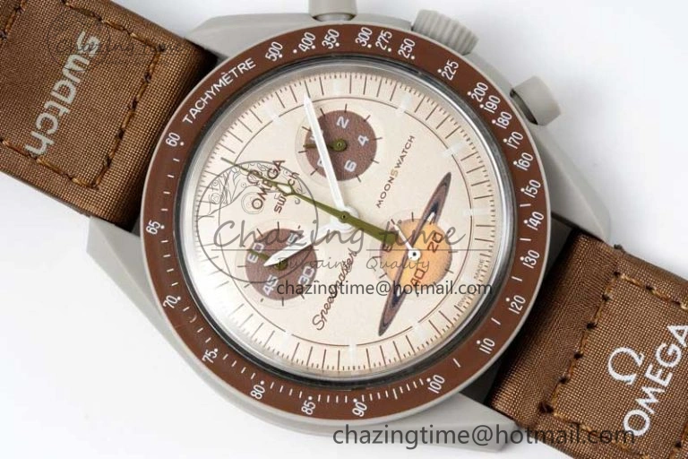Speedmaster Misson To Saturn 1:1 Best Edition Beige Dial On Nylon Strap Quartz