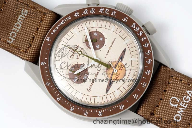 Speedmaster Misson To Saturn 1:1 Best Edition Beige Dial On Nylon Strap Quartz