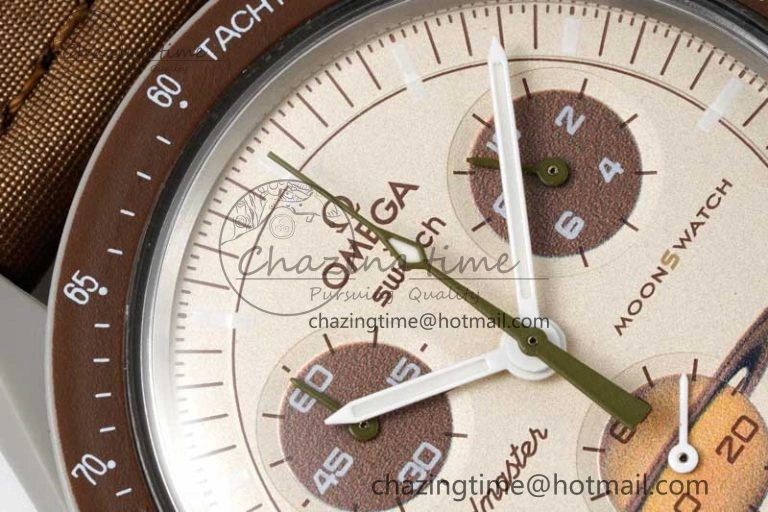 Speedmaster Misson To Saturn 1:1 Best Edition Beige Dial On Nylon Strap Quartz