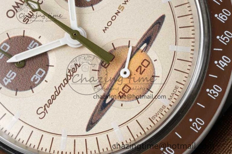 Speedmaster Misson To Saturn 1:1 Best Edition Beige Dial On Nylon Strap Quartz