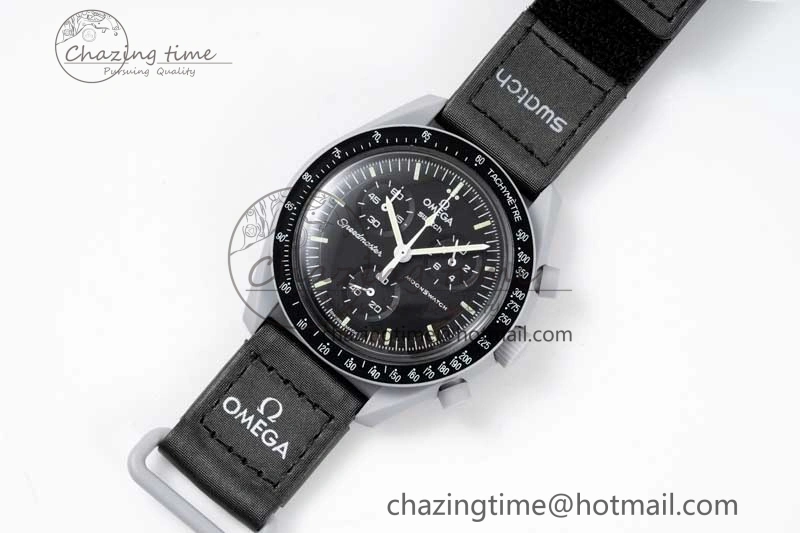 Speedmaster Misson To The Moon 1:1 Best Edition Black Dial On Nylon Strap Quartz