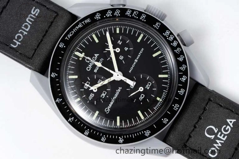 Speedmaster Misson To The Moon 1:1 Best Edition Black Dial On Nylon Strap Quartz