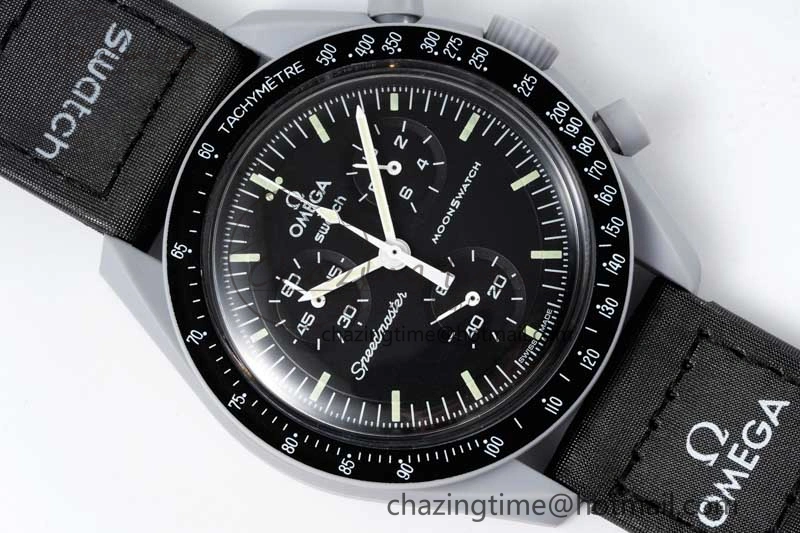 Speedmaster Misson To The Moon 1:1 Best Edition Black Dial On Nylon Strap Quartz