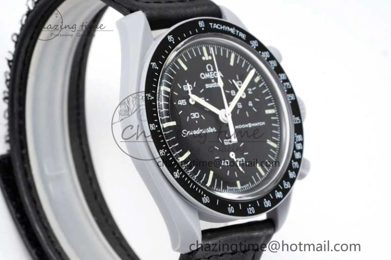 Speedmaster Misson To The Moon 1:1 Best Edition Black Dial On Nylon Strap Quartz