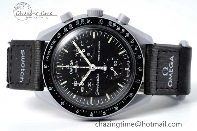 Speedmaster Misson To The Moon 1:1 Best Edition Black Dial On Nylon Strap Quartz