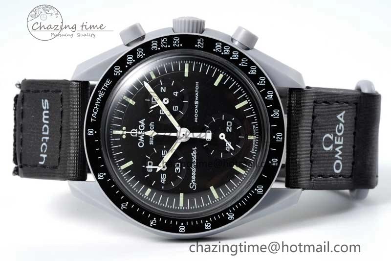 Speedmaster Misson To The Moon 1:1 Best Edition Black Dial On Nylon Strap Quartz