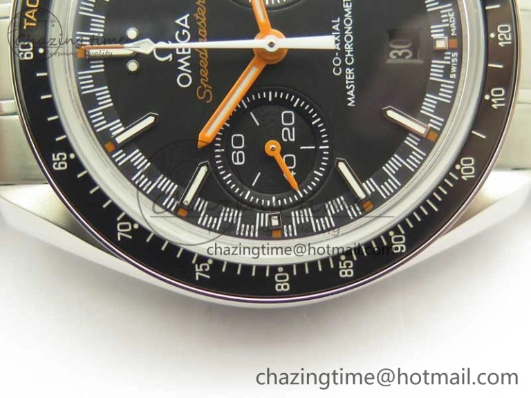 Speedmaster Moonwatch OMF 1:1 Best Edition Black Dial Orange Hand on SS Bracelet A9900