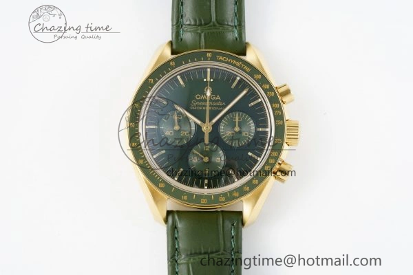 Speedmaster Moonwatch in Moonshine Gold YG RMF Best Edition Green Dial on Green Leather Strap Manual Chrono