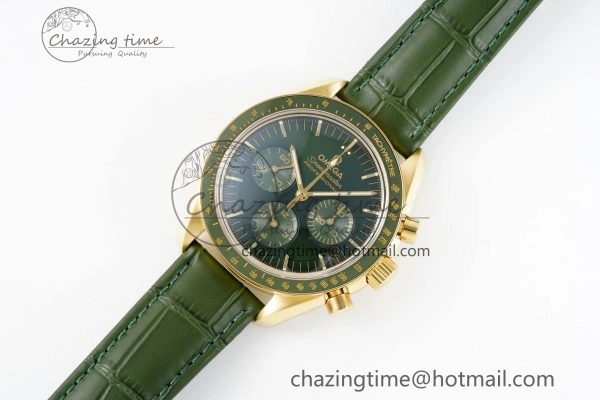 Speedmaster Moonwatch in Moonshine Gold YG RMF Best Edition Green Dial on Green Leather Strap Manual Chrono