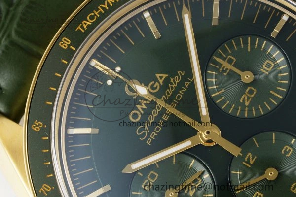 Speedmaster Moonwatch in Moonshine Gold YG RMF Best Edition Green Dial on Green Leather Strap Manual Chrono