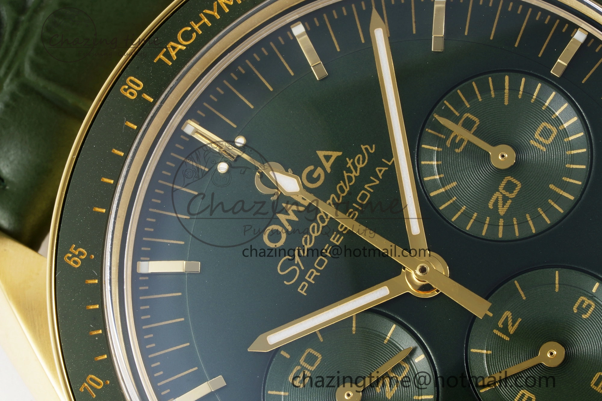Speedmaster Moonwatch in Moonshine Gold YG RMF Best Edition Green Dial on Green Leather Strap Manual Chrono