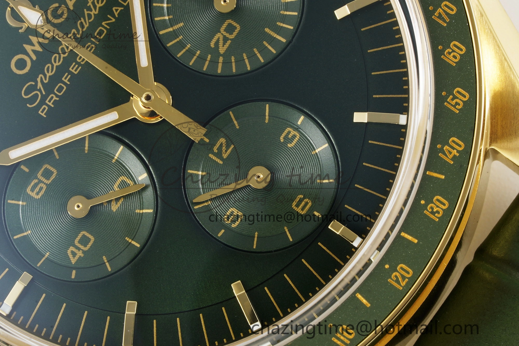 Speedmaster Moonwatch in Moonshine Gold YG RMF Best Edition Green Dial on Green Leather Strap Manual Chrono