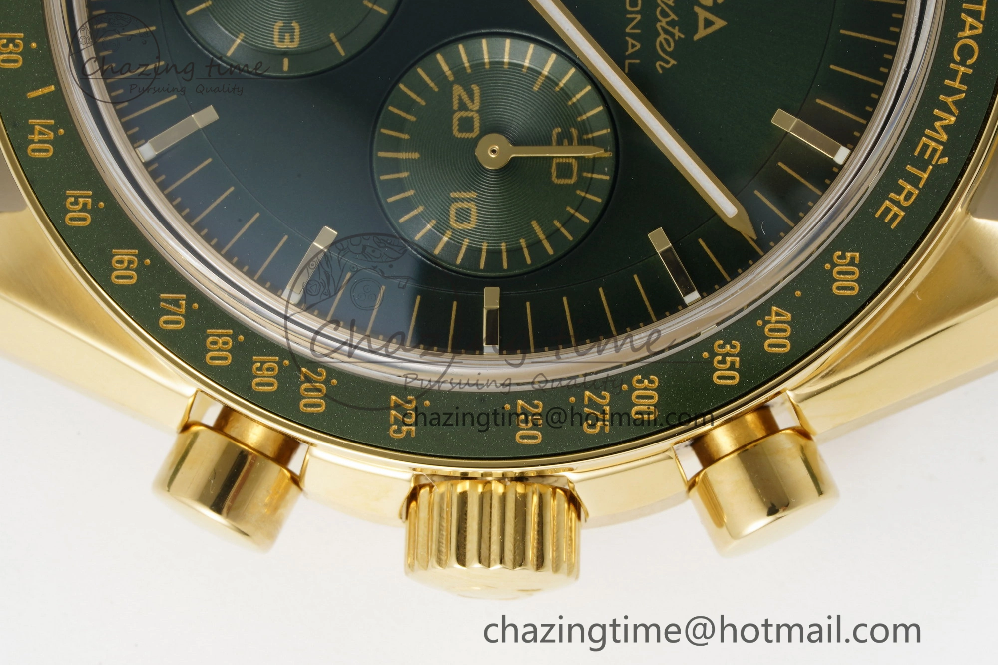 Speedmaster Moonwatch in Moonshine Gold YG RMF Best Edition Green Dial on Green Leather Strap Manual Chrono