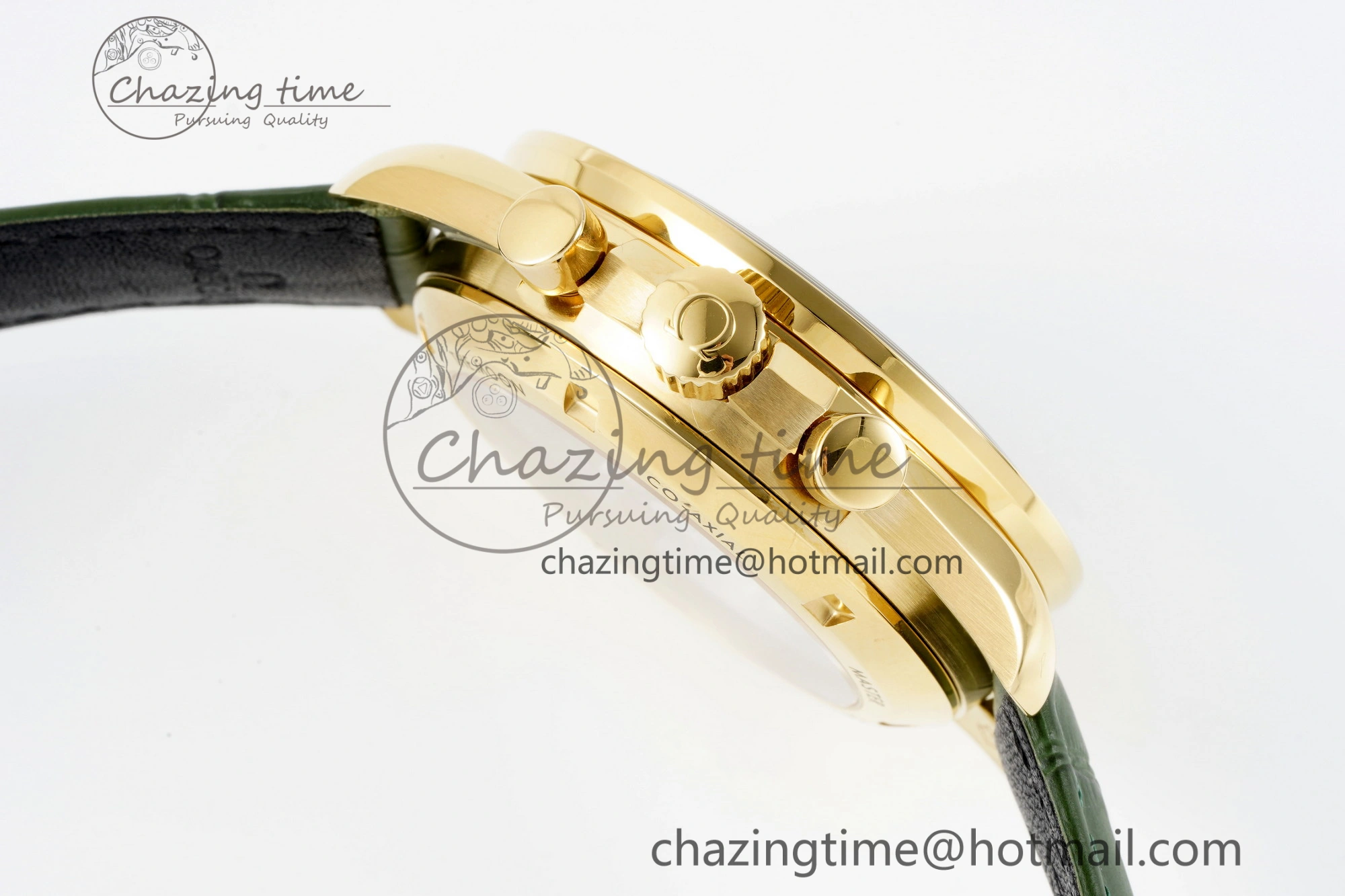 Speedmaster Moonwatch in Moonshine Gold YG RMF Best Edition Green Dial on Green Leather Strap Manual Chrono