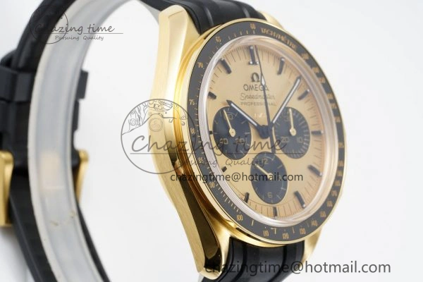 Speedmaster Moonwatch in Moonshine Gold YG RMF Best Edition YG Dial on Black Rubber Strap Manual Chrono