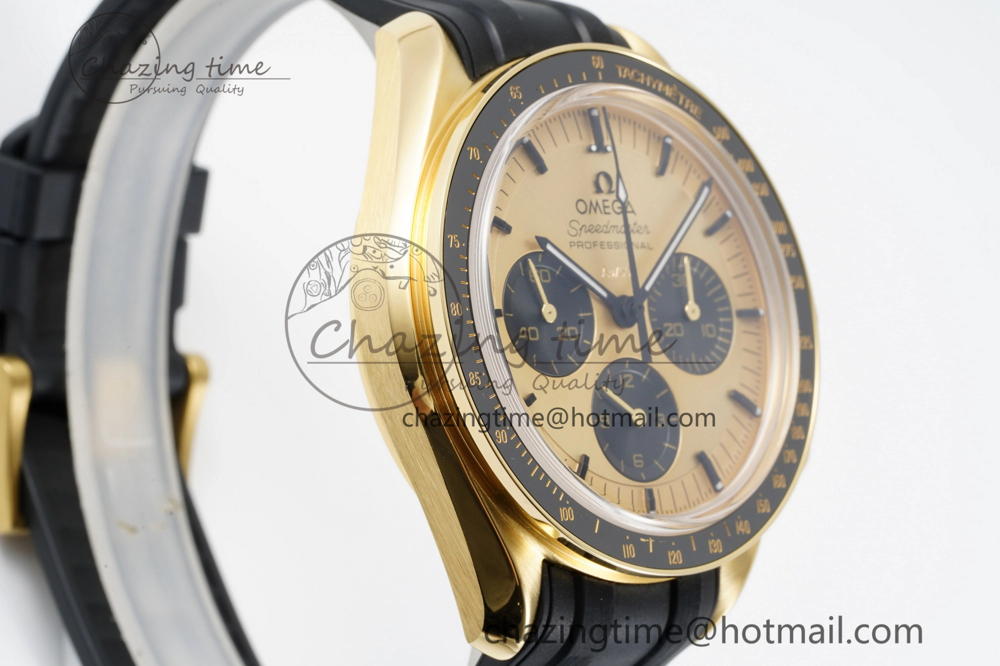 Speedmaster Moonwatch in Moonshine Gold YG RMF Best Edition YG Dial on Black Rubber Strap Manual Chrono