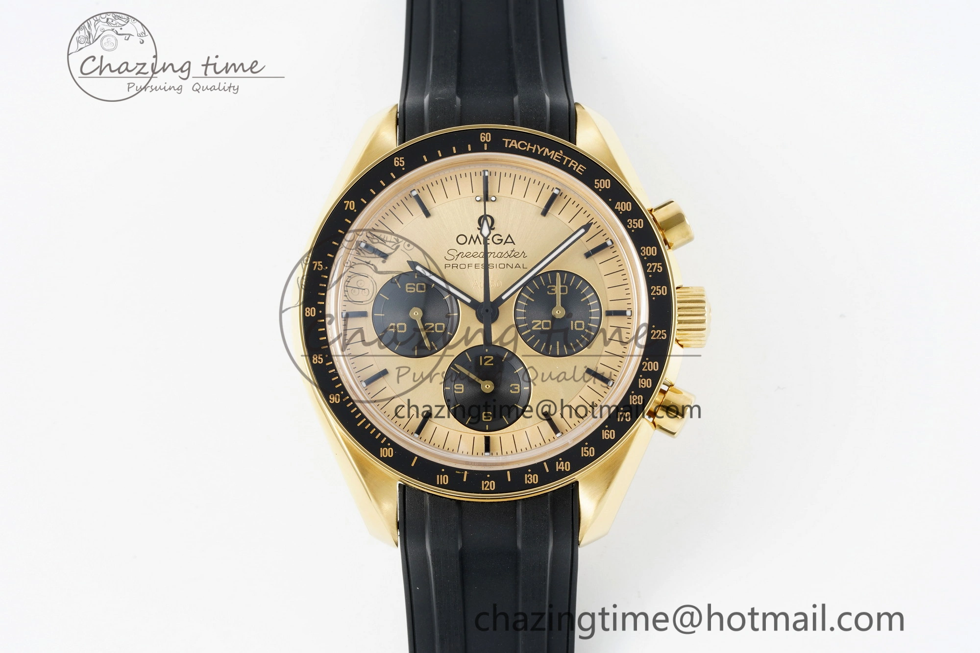 Speedmaster Moonwatch in Moonshine Gold YG RMF Best Edition YG Dial on Black Rubber Strap Manual Chrono