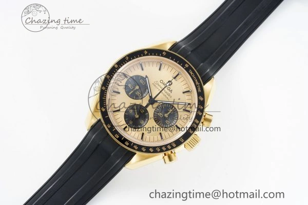 Speedmaster Moonwatch in Moonshine Gold YG RMF Best Edition YG Dial on Black Rubber Strap Manual Chrono