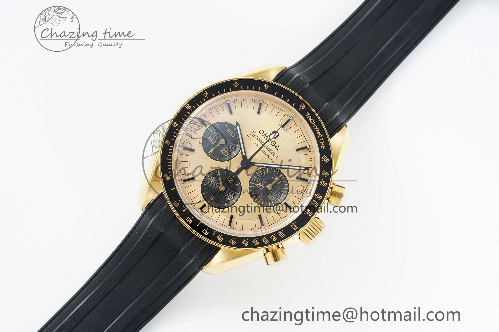 Speedmaster Moonwatch in Moonshine Gold YG RMF Best Edition YG Dial on Black Rubber Strap Manual Chrono