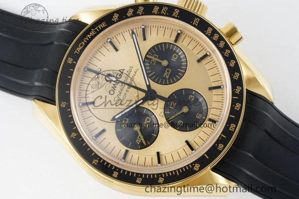 Speedmaster Moonwatch in Moonshine Gold YG RMF Best Edition YG Dial on Black Rubber Strap Manual Chrono