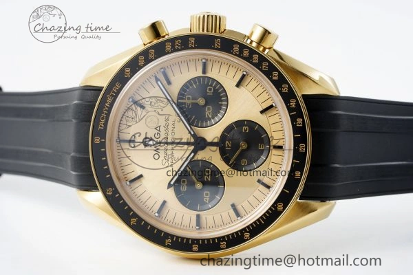 Speedmaster Moonwatch in Moonshine Gold YG RMF Best Edition YG Dial on Black Rubber Strap Manual Chrono