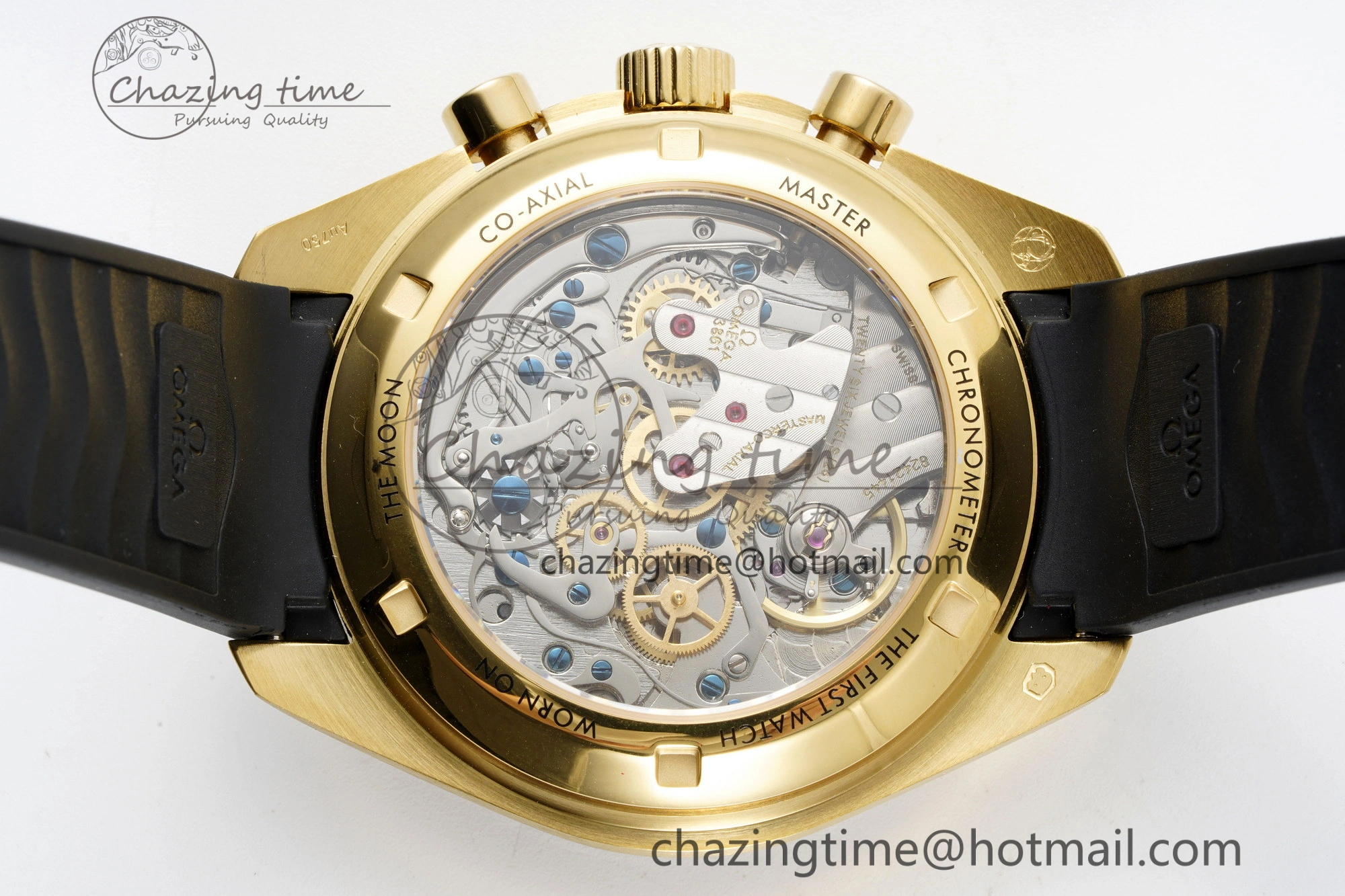Speedmaster Moonwatch in Moonshine Gold YG RMF Best Edition YG Dial on Black Rubber Strap Manual Chrono
