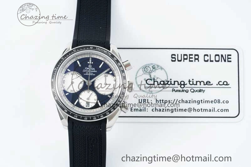 Speedmaster Racing Master SS HKF Best Edition Black White Dial on Black Rubber Strap A7750