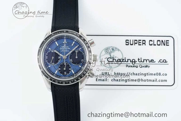 Speedmaster Racing Master SS HKF Best Edition Blue Black Dial on Black Rubber Strap A7750