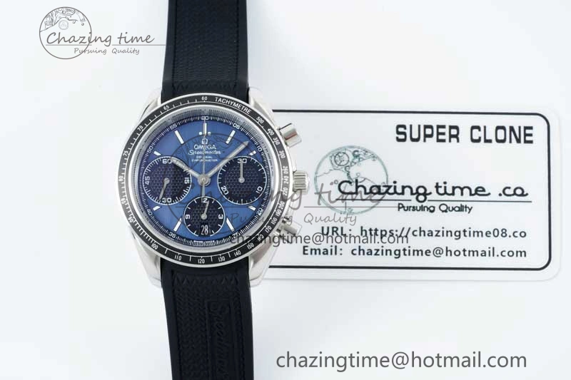 Speedmaster Racing Master SS HKF Best Edition Blue Black Dial on Black Rubber Strap A7750