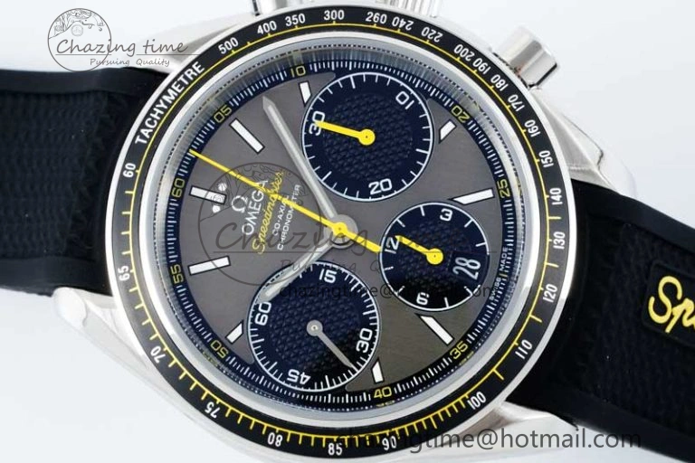 Speedmaster Racing Master SS HKF Best Edition Gray Black Dial on Black Rubber Strap A7750