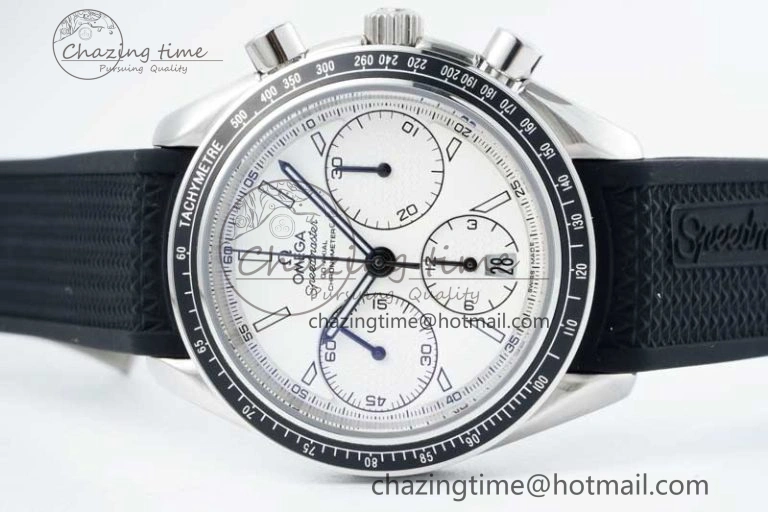 Speedmaster Racing Master SS HKF Best Edition White Dial on Black Rubber Strap A7750