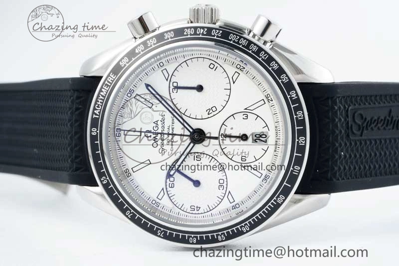 Speedmaster Racing Master SS HKF Best Edition White Dial on Black Rubber Strap A7750