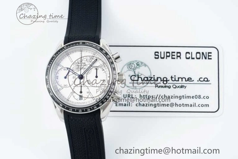Speedmaster Racing Master SS HKF Best Edition White Dial on Black Rubber Strap A7750