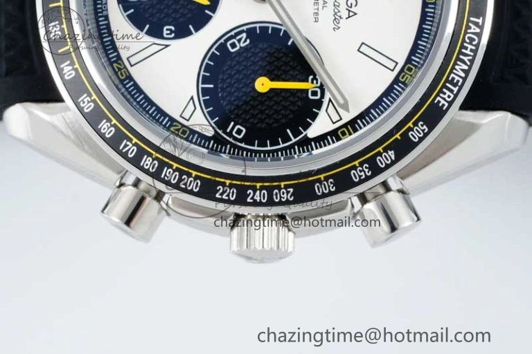 Speedmaster Racing Master SS HKF Best Edition White Black Dial on Black Rubber Strap A7750