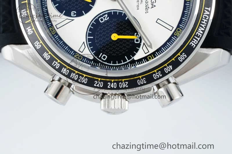 Speedmaster Racing Master SS HKF Best Edition White Black Dial on Black Rubber Strap A7750
