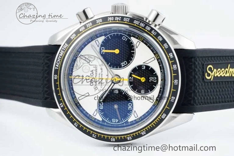 Speedmaster Racing Master SS HKF Best Edition White Black Dial on Black Rubber Strap A7750