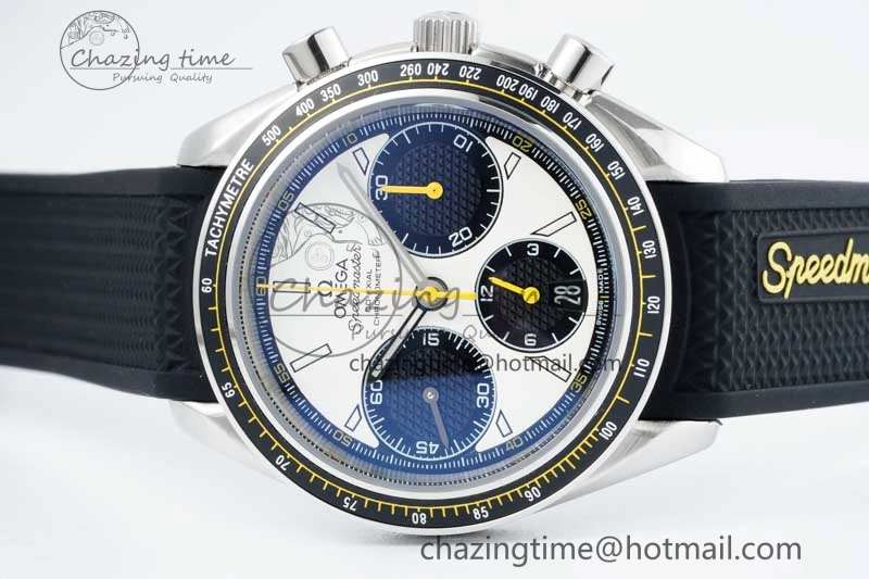 Speedmaster Racing Master SS HKF Best Edition White Black Dial on Black Rubber Strap A7750