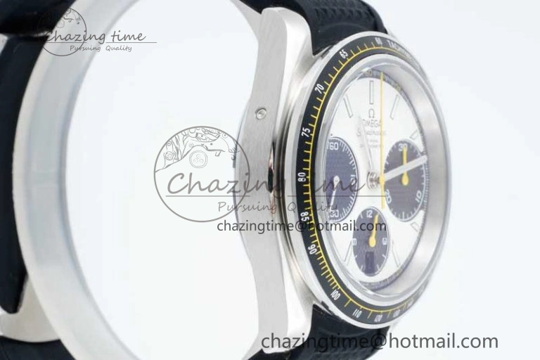 Speedmaster Racing Master SS HKF Best Edition White Black Dial on Black Rubber Strap A7750