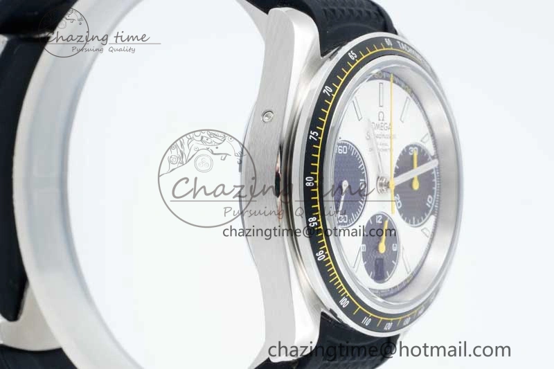 Speedmaster Racing Master SS HKF Best Edition White Black Dial on Black Rubber Strap A7750