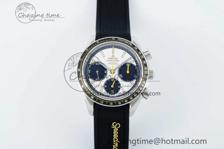 Speedmaster Racing Master SS HKF Best Edition White Black Dial on Black Rubber Strap A7750