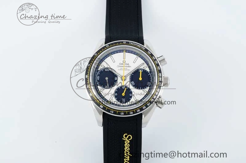 Speedmaster Racing Master SS HKF Best Edition White Black Dial on Black Rubber Strap A7750