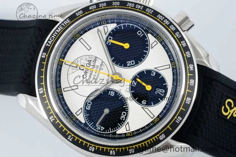 Speedmaster Racing Master SS HKF Best Edition White Black Dial on Black Rubber Strap A7750